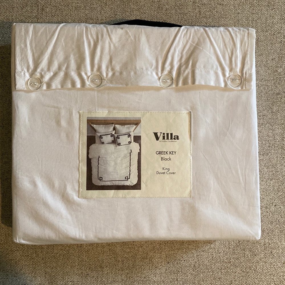 Villa Greek Key King Duvet Cover black and white NWT